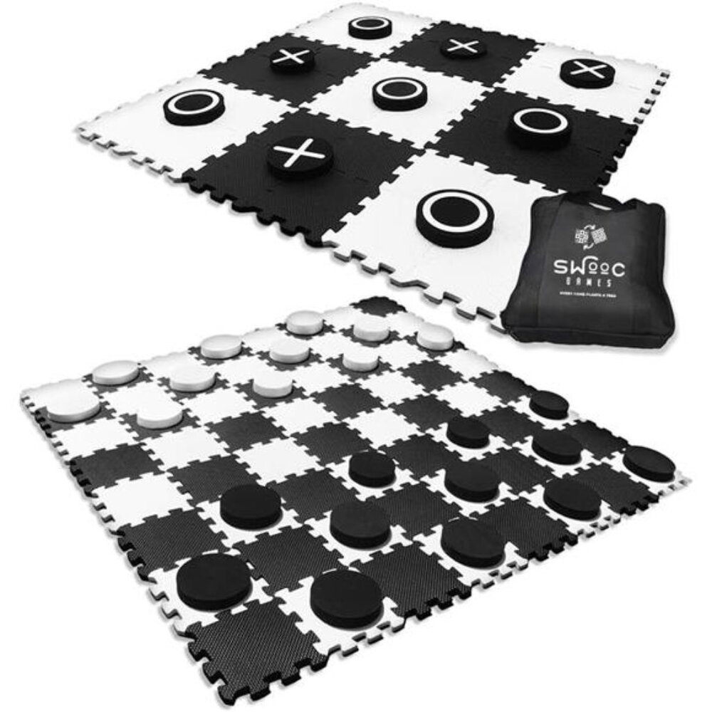 SWOOC Games - 2-in-1 Reversible Giant Checkers & Tic Tac Toe Game